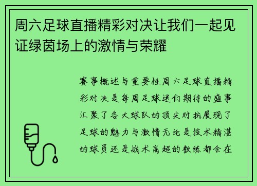 周六足球直播精彩对决让我们一起见证绿茵场上的激情与荣耀